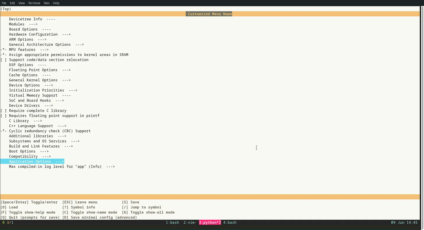 zephyr log menuconfig